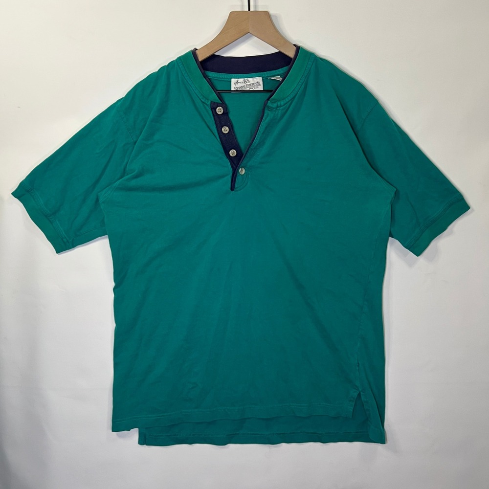 VTG Sears Roebuck Men M Shirt Green Henley Short Sleeve Cotton 4 Button Neck UAE